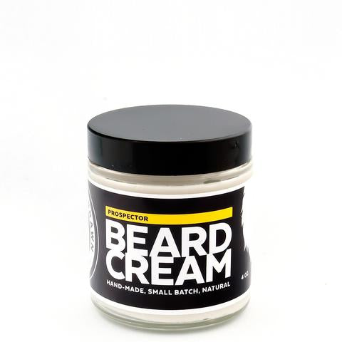 glass jar with beard cream beard and brawn prospector