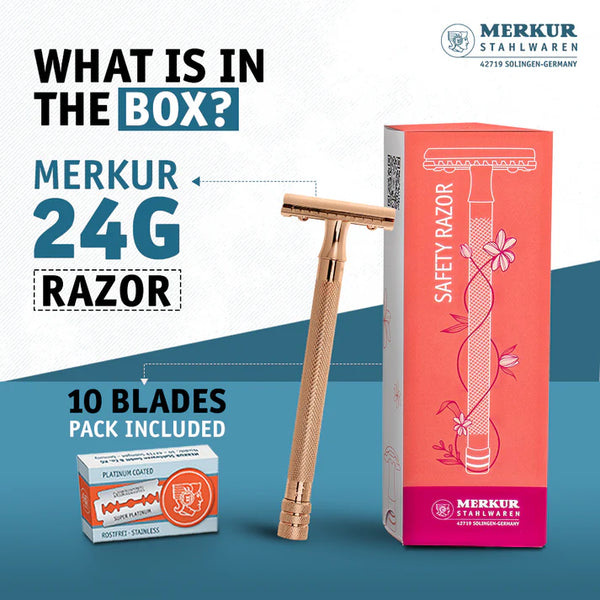 Merkur 3-Piece Ladies DE Safety Razor- Rose Gold 24G