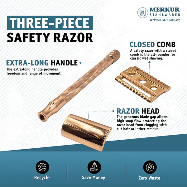 Merkur 3-Piece Ladies DE Safety Razor- Rose Gold 24G